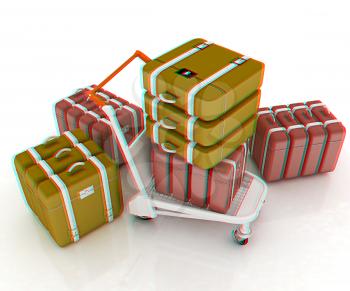 Trolley for luggage at the airport and luggage. 3D illustration. Anaglyph. View with red/cyan glasses to see in 3D.