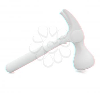 Hammer on white background . 3D illustration. Anaglyph. View with red/cyan glasses to see in 3D.