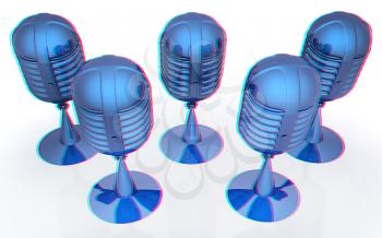 3d rendering of a microphones. 3D illustration. Anaglyph. View with red/cyan glasses to see in 3D.