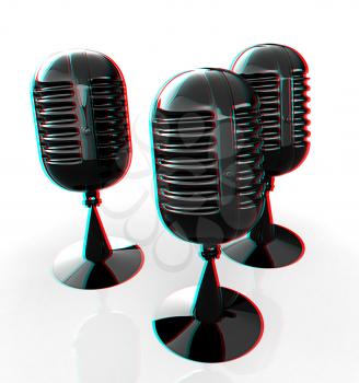 3d rendering of a microphones. 3D illustration. Anaglyph. View with red/cyan glasses to see in 3D.