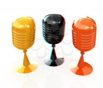 3d rendering of a microphones. 3D illustration. Anaglyph. View with red/cyan glasses to see in 3D.