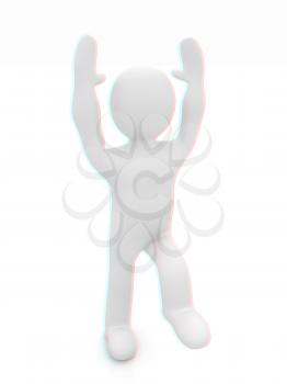 3d man isolated on white. Series: morning exercises - flexibility exercises and stretching. 3D illustration. Anaglyph. View with red/cyan glasses to see in 3D.
