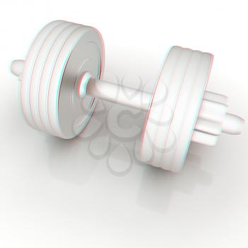 Metall dumbbells on a white background. 3D illustration. Anaglyph. View with red/cyan glasses to see in 3D.