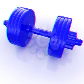 Colorful dumbbells on a white background. 3D illustration. Anaglyph. View with red/cyan glasses to see in 3D.