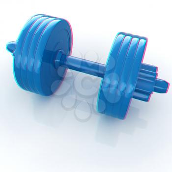 Colorful dumbbells on a white background. 3D illustration. Anaglyph. View with red/cyan glasses to see in 3D.