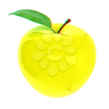 Green apple, isolated on white background . 3D illustration. Anaglyph. View with red/cyan glasses to see in 3D.