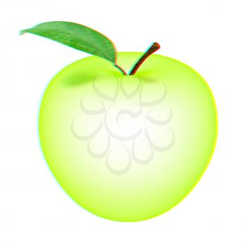 Green apple, isolated on white background . 3D illustration. Anaglyph. View with red/cyan glasses to see in 3D.