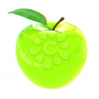 Green apple, isolated on white background . 3D illustration. Anaglyph. View with red/cyan glasses to see in 3D.