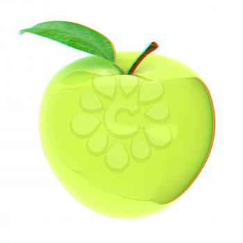 Green apple, isolated on white background . 3D illustration. Anaglyph. View with red/cyan glasses to see in 3D.