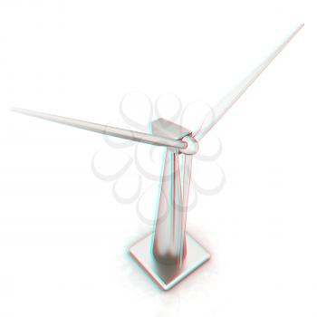 Wind turbine isolated on white . 3D illustration. Anaglyph. View with red/cyan glasses to see in 3D.