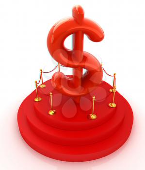 Dollar sign on podium. 3D icon on white background . 3D illustration. Anaglyph. View with red/cyan glasses to see in 3D.