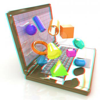 Powerful laptop specially for 3d graphics and software on a white background. 3D illustration. Anaglyph. View with red/cyan glasses to see in 3D.