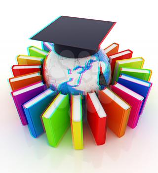 Global Education on a white background. 3D illustration. Anaglyph. View with red/cyan glasses to see in 3D.