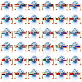 Set of three-dimensional image of the flags of world on a white background . 3D illustration. Anaglyph. View with red/cyan glasses to see in 3D.