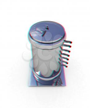 3d abstract metal pressure vessel on white background. 3D illustration. Anaglyph. View with red/cyan glasses to see in 3D.