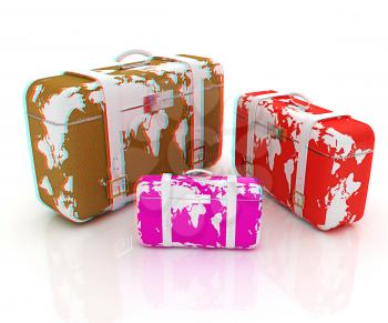 suitcases for travel . 3D illustration. Anaglyph. View with red/cyan glasses to see in 3D.
