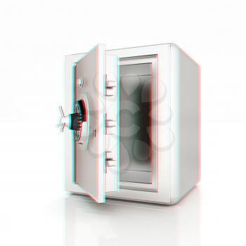 Security metal safe with empty space inside . 3D illustration. Anaglyph. View with red/cyan glasses to see in 3D.