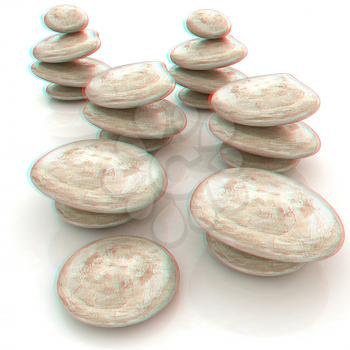 Glossy spa stones. 3d icon . 3D illustration. Anaglyph. View with red/cyan glasses to see in 3D.