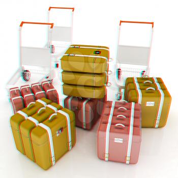 Trolley for luggage at the airport and luggage. 3D illustration. Anaglyph. View with red/cyan glasses to see in 3D.