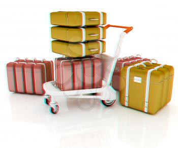 Trolley for luggage at the airport and luggage. 3D illustration. Anaglyph. View with red/cyan glasses to see in 3D.