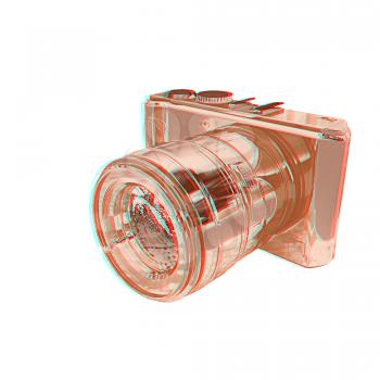 3d illustration of photographic camera on white background. 3D illustration. Anaglyph. View with red/cyan glasses to see in 3D.