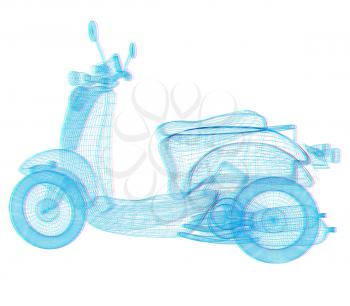 Vintage Retro Moped. 3d model. 3D illustration. Anaglyph. View with red/cyan glasses to see in 3D.