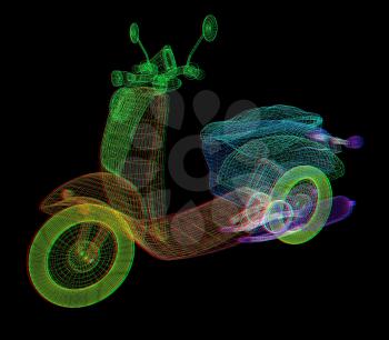 Vintage Retro Moped. 3d model. 3D illustration. Anaglyph. View with red/cyan glasses to see in 3D.