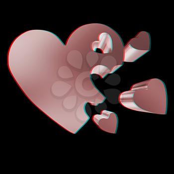 3d hearts family concept. 3D illustration. Anaglyph. View with red/cyan glasses to see in 3D.