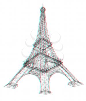 3d Eiffel Tower render. 3D illustration. Anaglyph. View with red/cyan glasses to see in 3D.