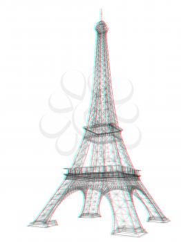 3d Eiffel Tower render. 3D illustration. Anaglyph. View with red/cyan glasses to see in 3D.