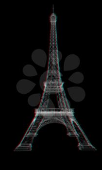 3d Eiffel Tower render. 3D illustration. Anaglyph. View with red/cyan glasses to see in 3D.