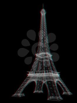 3d Eiffel Tower render. 3D illustration. Anaglyph. View with red/cyan glasses to see in 3D.