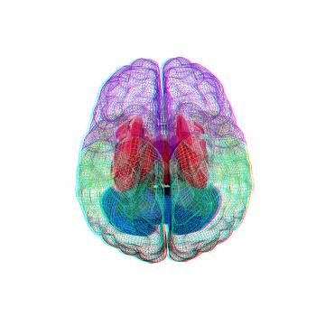 Creative concept of the human brain. 3D illustration. Anaglyph. View with red/cyan glasses to see in 3D.