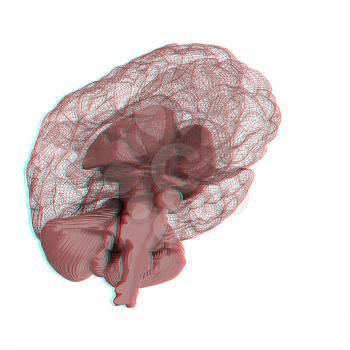 Creative concept of the human brain. 3D illustration. Anaglyph. View with red/cyan glasses to see in 3D.