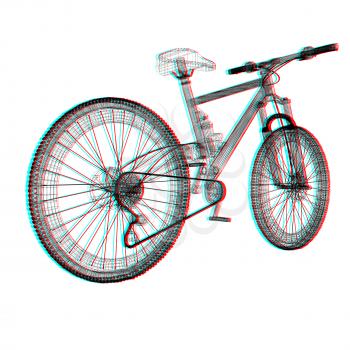 bicycle as a 3d wire frame object isolated. 3D illustration. Anaglyph. View with red/cyan glasses to see in 3D.