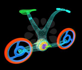 3d modern bike concept. 3D illustration. Anaglyph. View with red/cyan glasses to see in 3D.