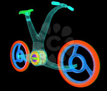 3d modern bike concept. 3D illustration. Anaglyph. View with red/cyan glasses to see in 3D.