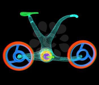 3d modern bike concept. 3D illustration. Anaglyph. View with red/cyan glasses to see in 3D.