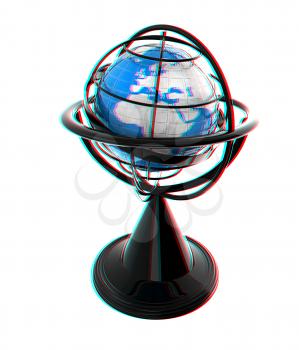 Terrestrial globe model . 3D illustration. Anaglyph. View with red/cyan glasses to see in 3D.