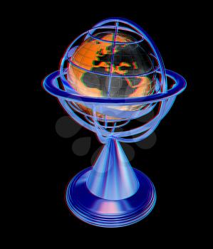 Terrestrial globe model . 3D illustration. Anaglyph. View with red/cyan glasses to see in 3D.