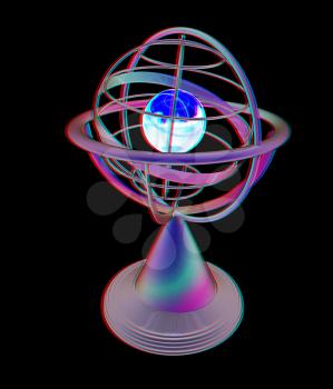 Terrestrial globe model . 3D illustration. Anaglyph. View with red/cyan glasses to see in 3D.