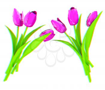 Tulip flower. 3D illustration. Anaglyph. View with red/cyan glasses to see in 3D.