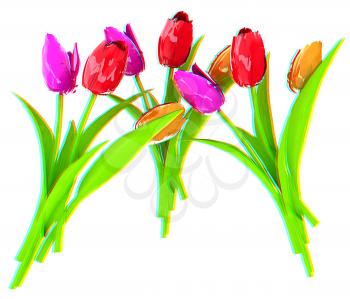 Tulip flower. 3D illustration. Anaglyph. View with red/cyan glasses to see in 3D.