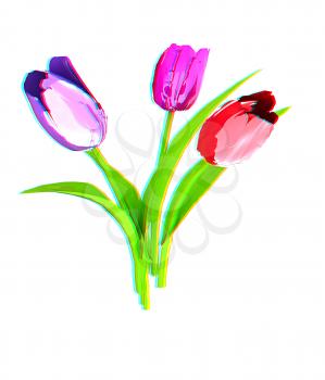 Tulip flower. 3D illustration. Anaglyph. View with red/cyan glasses to see in 3D.