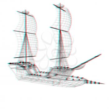 3d model ship. 3D illustration. Anaglyph. View with red/cyan glasses to see in 3D.