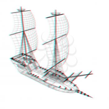 3d model ship. 3D illustration. Anaglyph. View with red/cyan glasses to see in 3D.