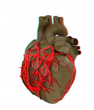 Human heart. 3D illustration. Anaglyph. View with red/cyan glasses to see in 3D.