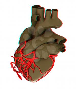 Human heart. 3D illustration. Anaglyph. View with red/cyan glasses to see in 3D.