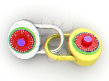 pad lock. 3D illustration. Anaglyph. View with red/cyan glasses to see in 3D.