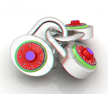 pad lock. 3D illustration. Anaglyph. View with red/cyan glasses to see in 3D.